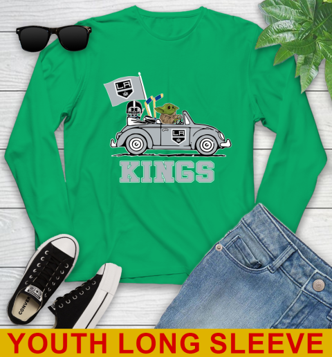 NHL Hockey Los Angeles Kings Darth Vader Baby Yoda Driving Star Wars Shirt Youth Long Sleeve 7