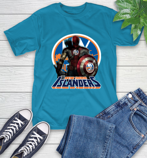 NHL Captain America Thor Spider Man Hawkeye Avengers Endgame Hockey New York Islanders T-Shirt 8