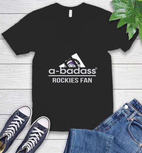 MLB A Badass Colorado Rockies Fan Adidas Baseball Sports V-Neck T-Shirt