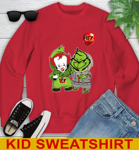 Cincinnati Bengals Baby Pennywise Grinch Christmas NFL Football Youth Sweatshirt 8