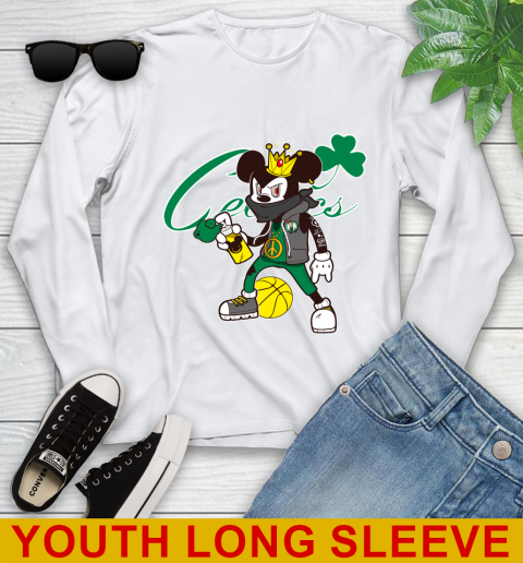 Boston Celtics NBA Basketball Mickey Peace Sign Sports Youth Long Sleeve