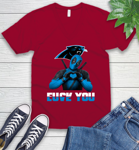 NHL Carolina Panthers Deadpool Love You Fuck You Football Sports V-Neck T-Shirt 7