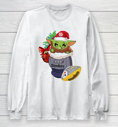 Pittsburgh Steelers Christmas Baby Yoda Star Wars Funny Happy NFL Long Sleeve T-Shirt 2