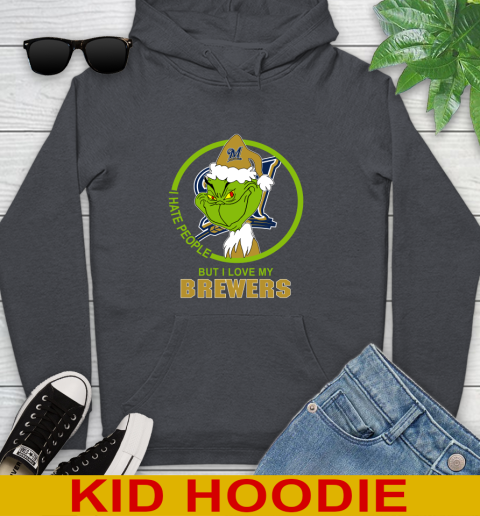 Milwaukee Brewers MLB Christmas Grinch I Hate People But I Love My Favorite Baseball Team Youth Hoodie 9