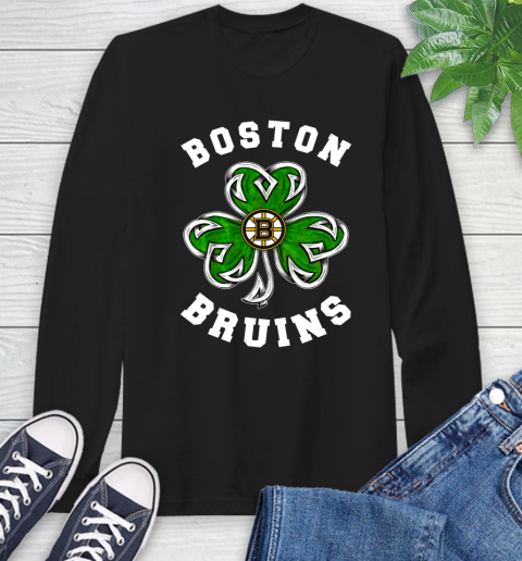 NHL Boston Bruins Three Leaf Clover St Patrick's Day Hockey Sports Long Sleeve T-Shirt