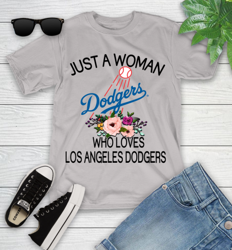 MLB Just A Woman Who Loves Los Angeles Dodgers Baseball Sports Youth T-Shirt 10
