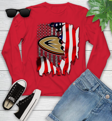 Anaheim Ducks NHL Hockey American Flag Youth Long Sleeve 11