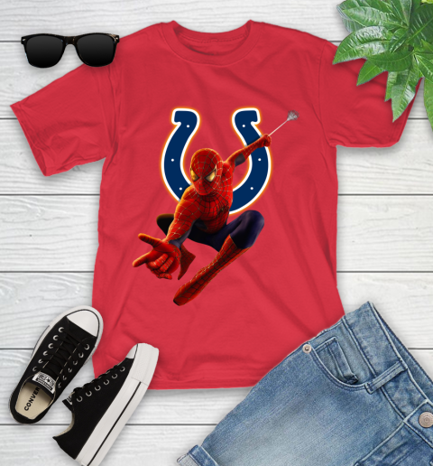 NFL Spider Man Avengers Endgame Football Indianapolis Colts Youth T-Shirt 10