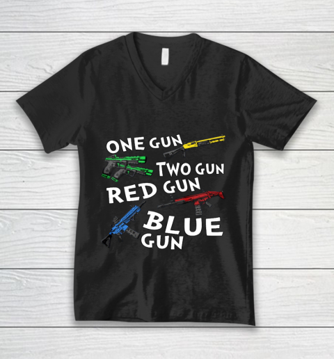 One Gun Two Gun Red Gun Blue Gun V-Neck T-Shirt