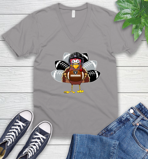Oakland Raiders Turkey Thanksgiving Day V-Neck T-Shirt 4