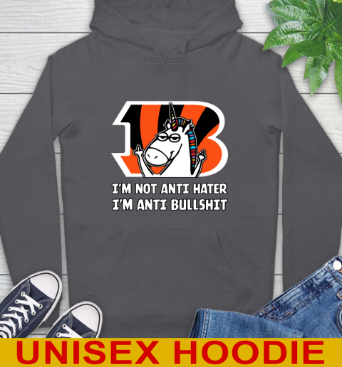 Cincinnati Bengals NFL Football Unicorn I'm Not Anti Hater I'm Anti Bullshit Hoodie 7
