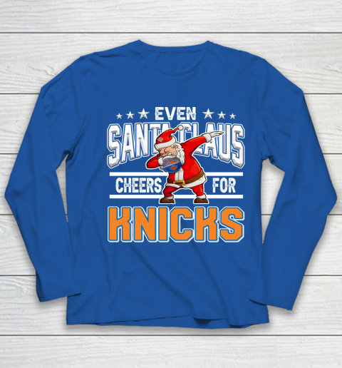 New York Knicks Even Santa Claus Cheers For Christmas NBA Youth Long Sleeve 7