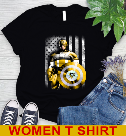 Pittsburgh Penguins NHL Hockey Captain America Marvel Avengers American Flag Shirt Women's T-Shirt