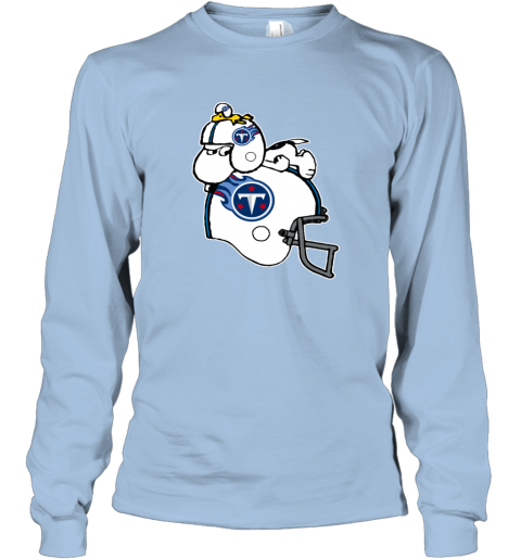 Snoopy And Woodstock Resting On Tennessee Titans Helmet bsp8 snoopy and woodstock resting on tennessee titans helmet long sleeve tee 14 front light blue