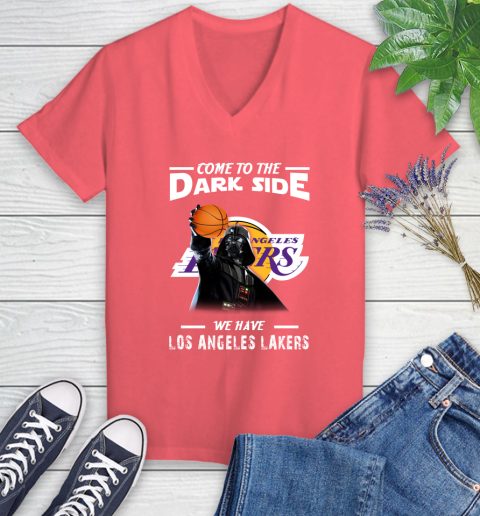 NBA Come To The Dark Side We Have Los Angeles Lakers Star Wars Darth Vader Basketball Women's V-Neck T-Shirt 6