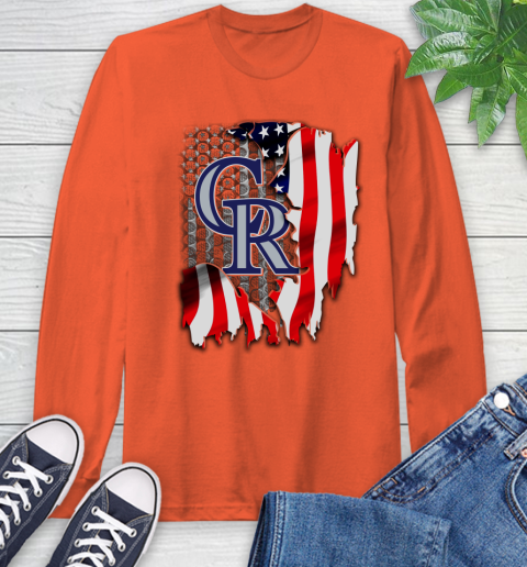 Colorado Rockies MLB Baseball American Flag Long Sleeve T-Shirt 4