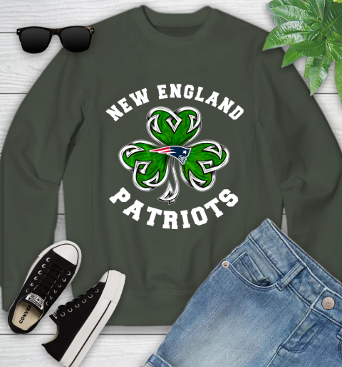 NFL New England Patriots Three Leaf Clover St Patrick s Day Football Sports Youth Sweatshirt Tee For Sports
