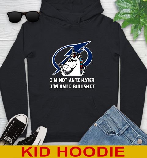 Tampa Bay Lightning NHL Hockey Unicorn I'm Not Anti Hater I'm Anti Bullshit Youth Hoodie 2