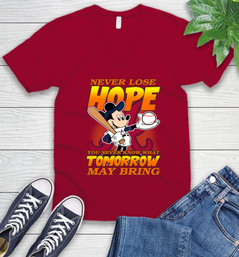 Atlanta Braves MLB Baseball Mickey Disney Never Lose Hope V-Neck T-Shirt 7
