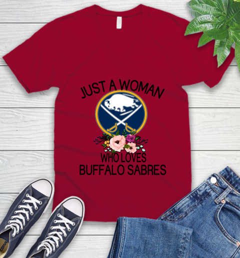 NHL Just A Woman Who Loves Buffalo Sabres Hockey Sports V-Neck T-Shirt 5