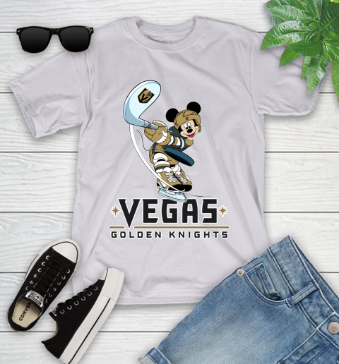 NHL Hockey Vegas Golden Knights Cheerful Mickey Mouse Shirt Youth T-Shirt 4
