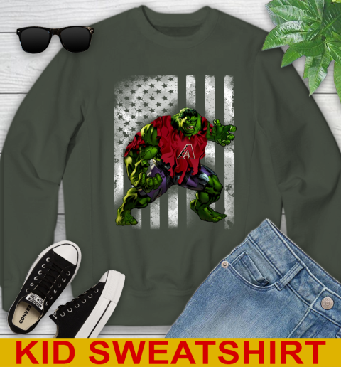Arizona Diamondbacks Hulk Marvel Avengers MLB Baseball American Flag Youth Sweatshirt 8
