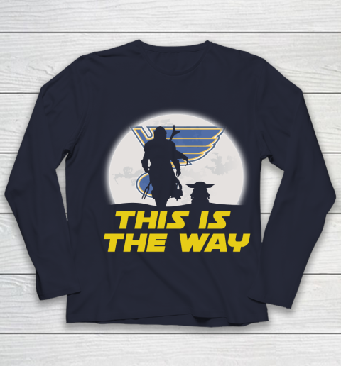 St.Louis Blues NHL Ice Hockey Star Wars Yoda And Mandalorian This Is The Way Youth Long Sleeve 2