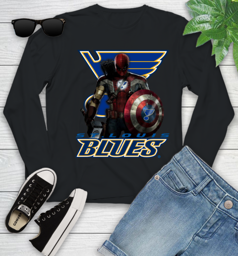 NHL Captain America Thor Spider Man Hawkeye Avengers Endgame Hockey St.Louis Blues Youth Long Sleeve 2
