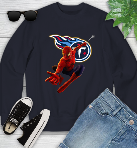 NFL Spider Man Avengers Endgame Football Tennessee Titans Youth Sweatshirt 3