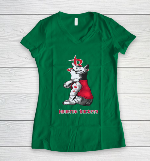 NBA Basketball My Cat Loves Houston Rockets Women's V-Neck T-Shirt 3