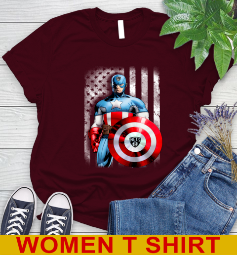 Brooklyn Nets NBA Basketball Captain America Marvel Avengers American Flag Shirt Women's T-Shirt 6