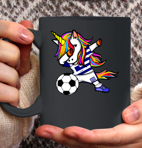 Funny Dabbing Unicorn Greece Football Greek Flag Soccer Ceramic Mug 11oz