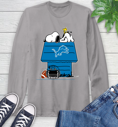 Detroit Lions NFL Football Snoopy Woodstock The Peanuts Movie Long Sleeve T-Shirt - Image 7