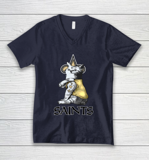 NFL Football My Cat Loves New Orleans Saints V-Neck T-Shirt 2