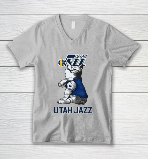 NBA Basketball My Cat Loves Utah Jazz V-Neck T-Shirt 3