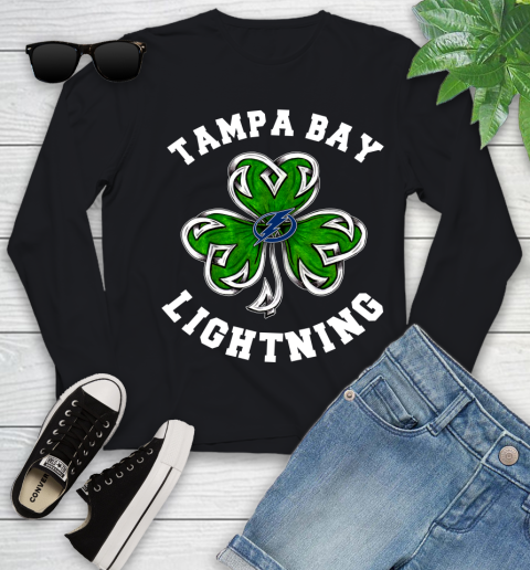 NHL Tampa Bay Lightning Three Leaf Clover St Patrick's Day Hockey Sports Youth Long Sleeve