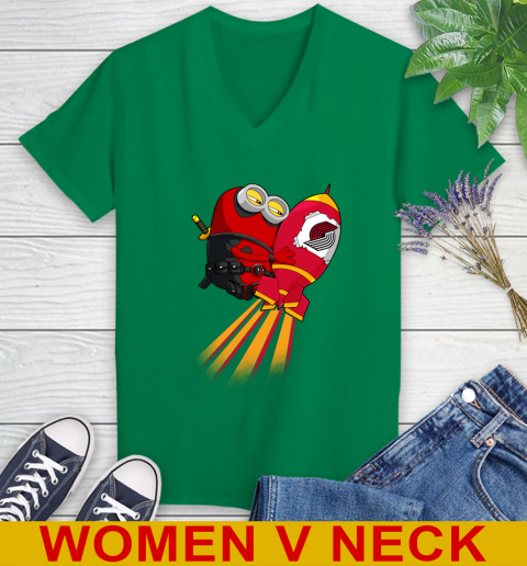 NBA Basketball Portland Trail Blazers Deadpool Minion Marvel Shirt Women's V-Neck T-Shirt 5