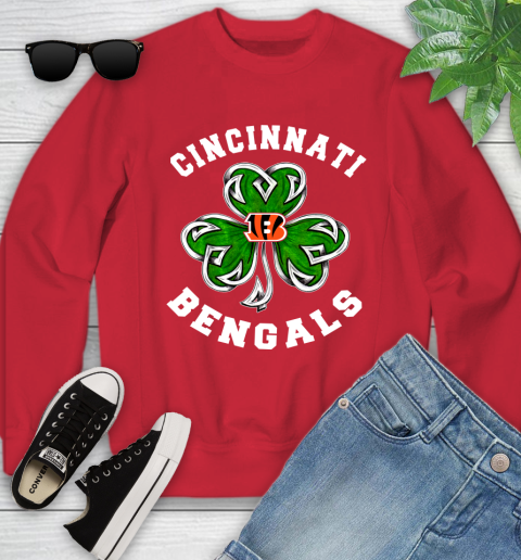 NFL Cincinnati Bengals Three Leaf Clover St Patrick's Day Football Sports Youth Sweatshirt 8