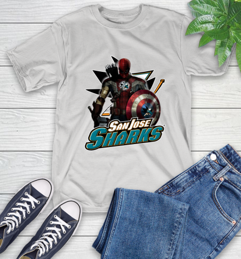NHL Captain America Thor Spider Man Hawkeye Avengers Endgame Hockey San Jose Sharks T-Shirt