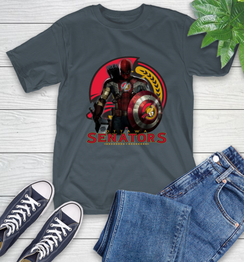 NHL Captain America Thor Spider Man Hawkeye Avengers Endgame Hockey Ottawa Senators T-Shirt 9