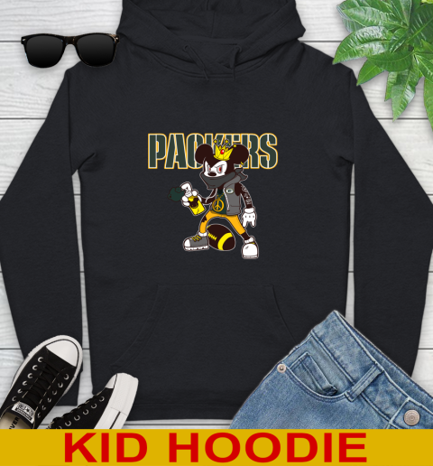 Green Bay Packers NFL Football Mickey Peace Sign Sports Youth Hoodie 2