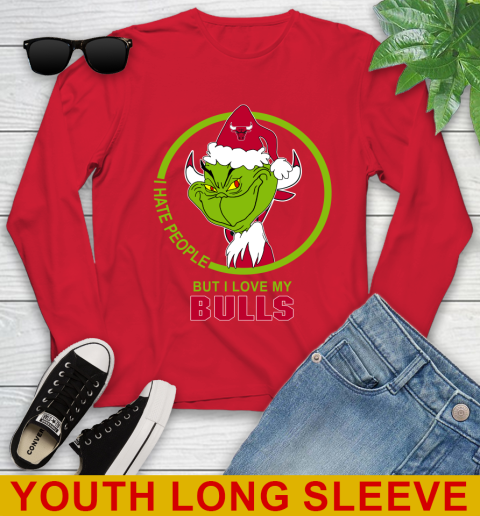 Chicago Bulls NBA Christmas Grinch I Hate People But I Love My Favorite Basketball Team Youth Long Sleeve 11
