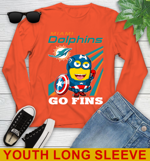 NFL Football Miami Dolphins Captain America Marvel Avengers Minion Shirt Youth Long Sleeve 3
