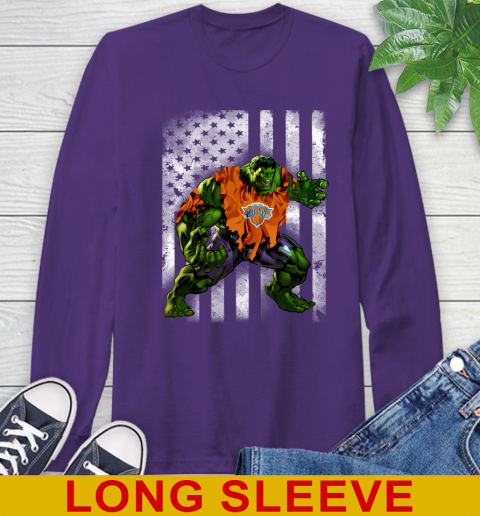 New York Knicks Hulk Marvel Avengers NBA Basketball American Flag Long Sleeve T-Shirt 5