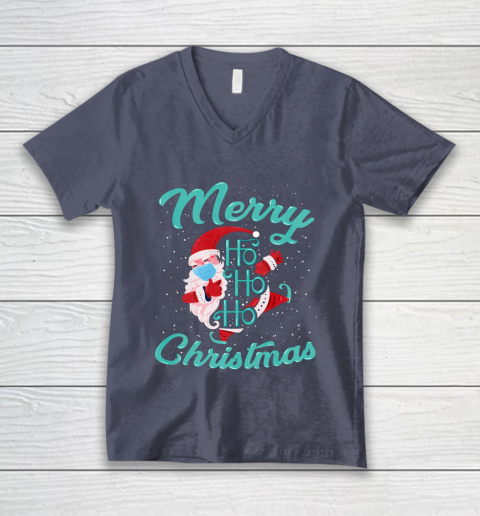 Merry Christmas Ho Ho Ho Santa Claus Wearing A Face Mask V-Neck T-Shirt 7