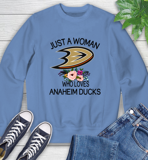 NHL Just A Woman Who Loves Anaheim Ducks Hockey Sports Sweatshirt 8