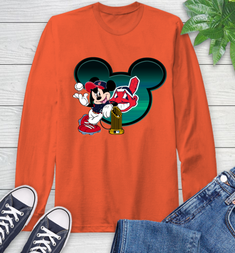 MLB Cleveland Indians The Commissioner's Trophy Mickey Mouse Disney Long Sleeve T-Shirt 5