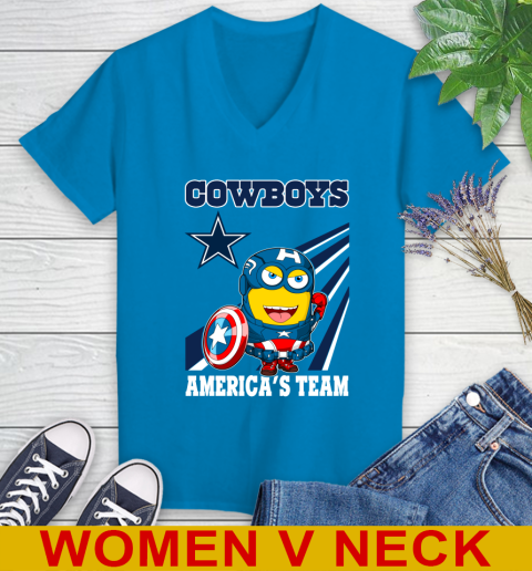 NFL Football Dallas Cowboys Captain America Marvel Avengers Minion Shirt Women's V-Neck T-Shirt 7