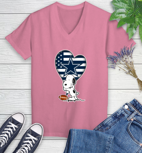 Dallas Cowboys NFL Football The Peanuts Movie Adorable Snoopy Women's V-Neck T-Shirt 13