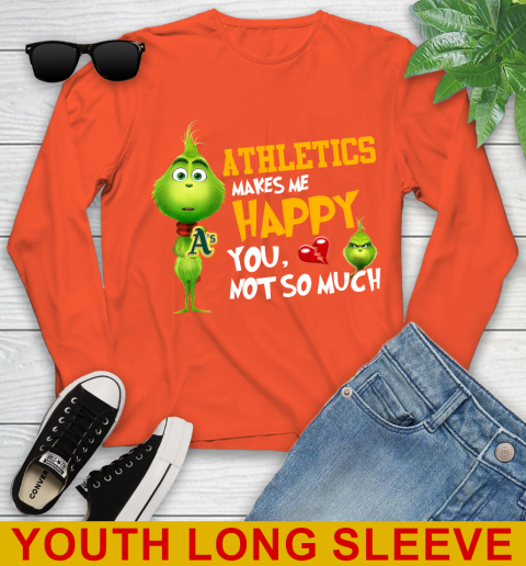 MLB Oakland Athletics Makes Me Happy You Not So Much Grinch Baseball Sports Youth Long Sleeve 4 MLB Oakland Athletics Makes Me Happy You Not So Much Grinch Baseball Sports Youth Long Sleeve - Image 4